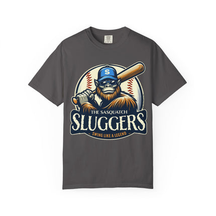 Sasquatch Sluggers T-Shirt – Bigfoot Baseball Tee for Sports Fans and Cryptid Lover