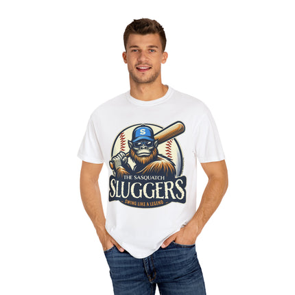 Sasquatch Sluggers T-Shirt – Bigfoot Baseball Tee for Sports Fans and Cryptid Lover