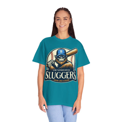 Sasquatch Sluggers T-Shirt – Bigfoot Baseball Tee for Sports Fans and Cryptid Lover