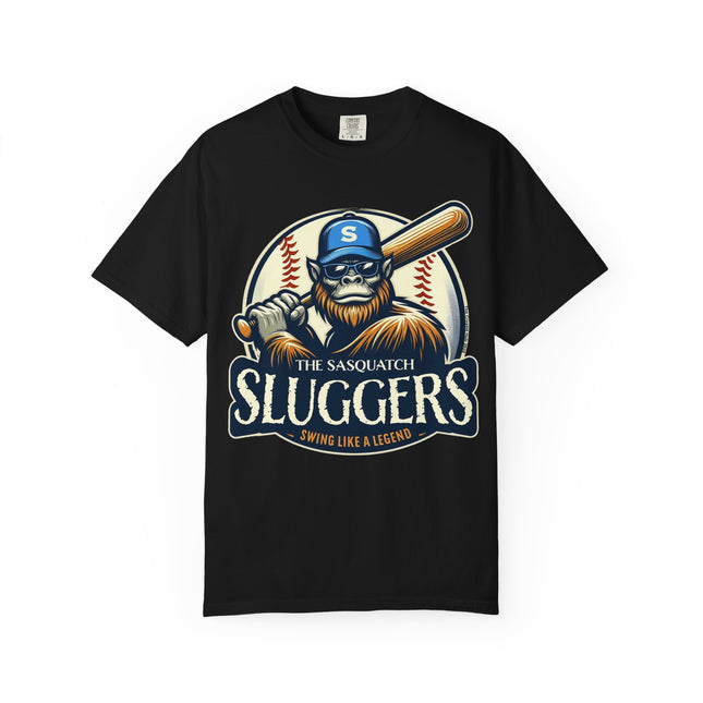 Sasquatch Sluggers T-Shirt – Bigfoot Baseball Tee for Sports Fans and Cryptid Lover