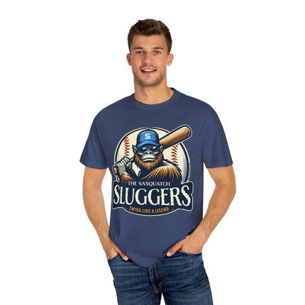 Sasquatch Sluggers T-Shirt – Bigfoot Baseball Tee for Sports Fans and Cryptid Lover