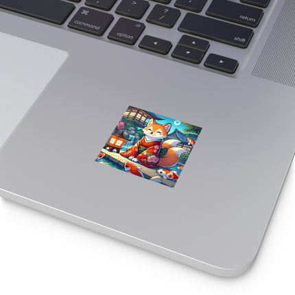 Happy Kitsune Sticker – Cute Vinyl for Laptops & Bottles