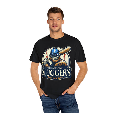 Sasquatch Sluggers T-Shirt – Bigfoot Baseball Tee for Sports Fans and Cryptid Lover