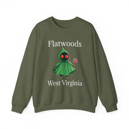 A fun sweatshirt featuring the Flatwoods Monster of West Virginia, perfect for everyday wear. comes in many colors