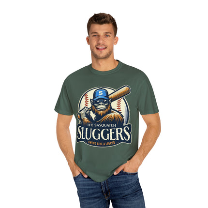 Sasquatch Sluggers T-Shirt – Bigfoot Baseball Tee for Sports Fans and Cryptid Lover