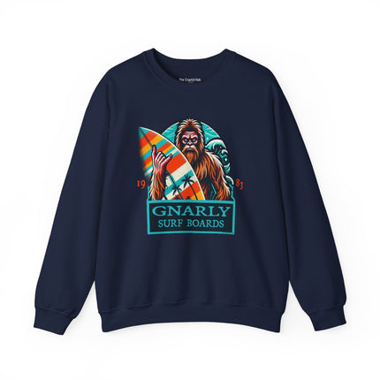 Bigfoot Surfing Sweatshirt – Quirky Outdoor Adventure Apparel for Cryptid Fans