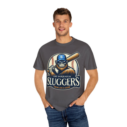 Sasquatch Sluggers T-Shirt – Bigfoot Baseball Tee for Sports Fans and Cryptid Lover