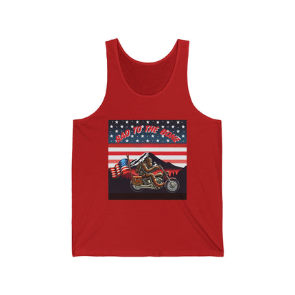 Bigfoot Riding a Motorcycle Unisex Tank