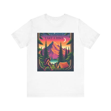 Soft, durable cotton shirt featuring a bold 'Take a Hike' graphic, perfect for outdoor enthusiasts and casual wear.