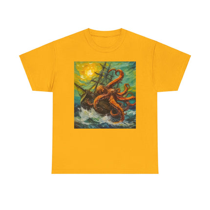 Bold graphic tee featuring a detailed Kraken design, perfect for sea monster enthusiasts