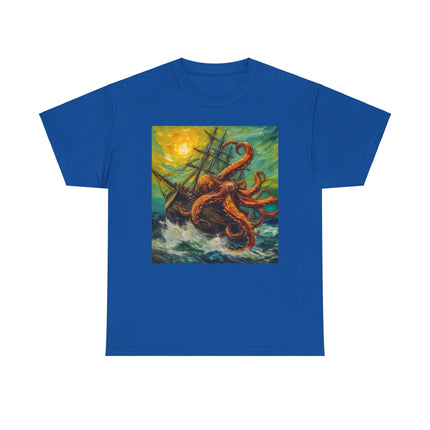 Bold graphic tee featuring a detailed Kraken design, perfect for sea monster enthusiasts