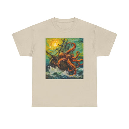 Bold graphic tee featuring a detailed Kraken design, perfect for sea monster enthusiasts