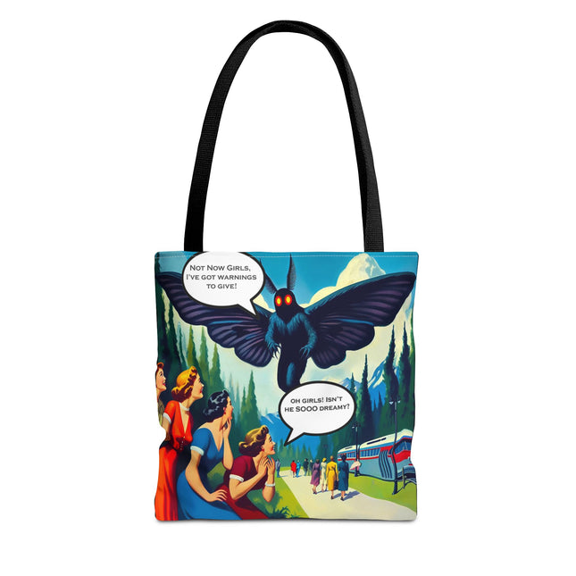 Stylish canvas tote bag featuring a whimsical Dreamy Mothman design, perfect for carrying essentials while showcasing your love for cryptid lore.





