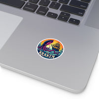 Durable vinyl sticker featuring a detailed Kraken design, perfect for laptops, water bottles, and fans of sea monsters.