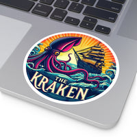 Durable vinyl sticker featuring a detailed Kraken design, perfect for laptops, water bottles, and fans of sea monsters.