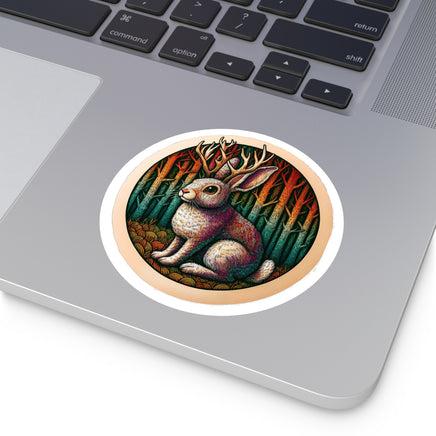 High-quality vinyl sticker showcasing a fun and mythical Jackalope design, perfect for adding personality to your laptop, water bottle, or other surfaces.