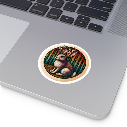 High-quality vinyl sticker showcasing a fun and mythical Jackalope design, perfect for adding personality to your laptop, water bottle, or other surfaces.