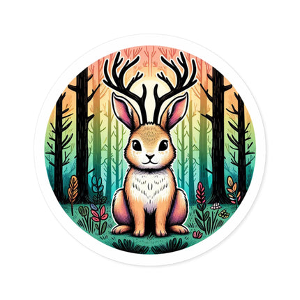 Durable vinyl sticker featuring a whimsical Jackalope design, perfect for personalizing your laptop, water bottle, or notebook.
