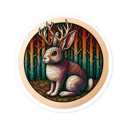 High-quality vinyl sticker showcasing a fun and mythical Jackalope design, perfect for adding personality to your laptop, water bottle, or other surfaces.