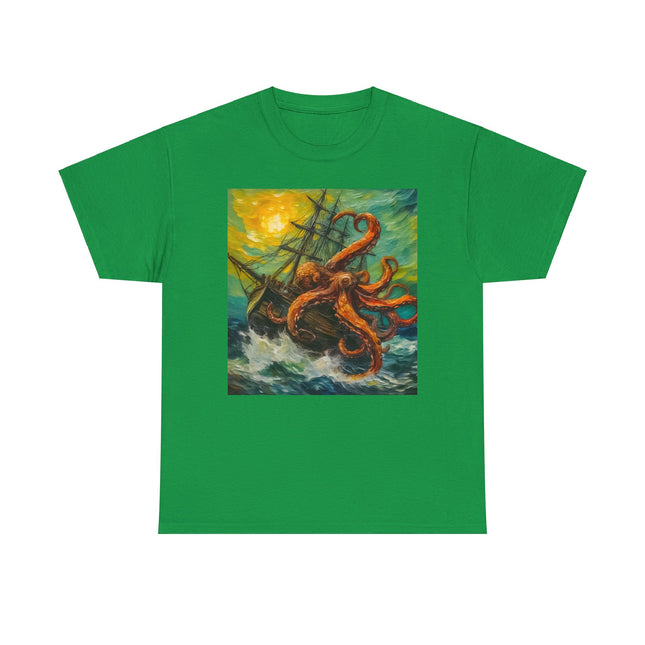 Bold graphic tee featuring a detailed Kraken design, perfect for sea monster enthusiasts