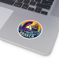 Durable vinyl sticker featuring a detailed Kraken design, perfect for laptops, water bottles, and fans of sea monsters.