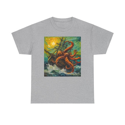 Bold graphic tee featuring a detailed Kraken design, perfect for sea monster enthusiasts