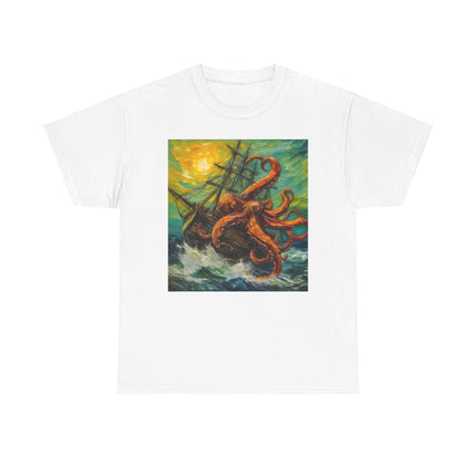 Bold graphic tee featuring a detailed Kraken design, perfect for sea monster enthusiasts
