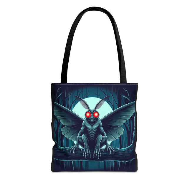 Stylish canvas tote bag featuring a unique Mothman design, perfect for carrying everyday essentials and for fans of cryptid lore.