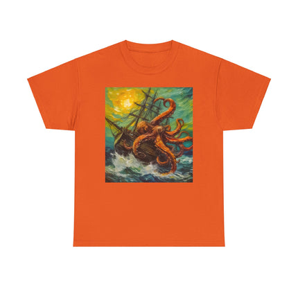 Bold graphic tee featuring a detailed Kraken design, perfect for sea monster enthusiasts