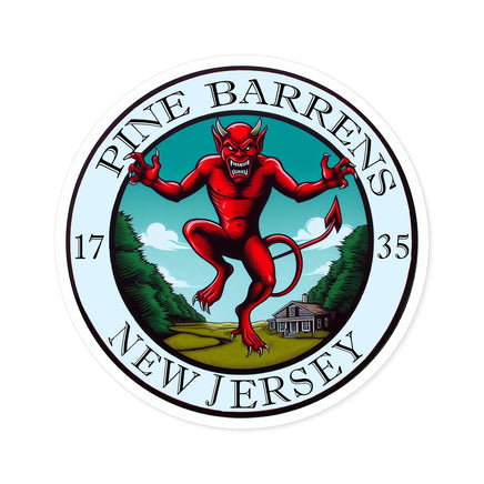 Vinyl sticker featuring a graphic inspired by the mysterious Pine Barrens.