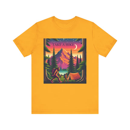 Soft, durable cotton shirt featuring a bold 'Take a Hike' graphic, perfect for outdoor enthusiasts and casual wear.
