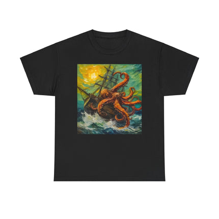 Bold graphic tee featuring a detailed Kraken design, perfect for sea monster enthusiasts
