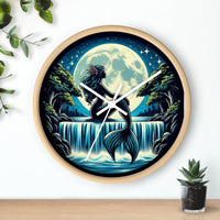 Enchanting wall clock featuring a beautiful mermaid design by a waterfall, perfect for adding a touch of whimsy and charm to your home decor.