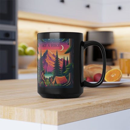 Ceramic mug with a bold 'Take a Hike' design, perfect for coffee, tea, and outdoor enthusiasts.