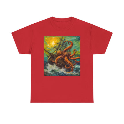 Bold graphic tee featuring a detailed Kraken design, perfect for sea monster enthusiasts