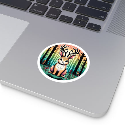 Durable vinyl sticker featuring a whimsical Jackalope design, perfect for personalizing your laptop, water bottle, or notebook.