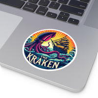 Durable vinyl sticker featuring a detailed Kraken design, perfect for laptops, water bottles, and fans of sea monsters.