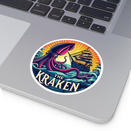 Durable vinyl sticker featuring a detailed Kraken design, perfect for laptops, water bottles, and fans of sea monsters.